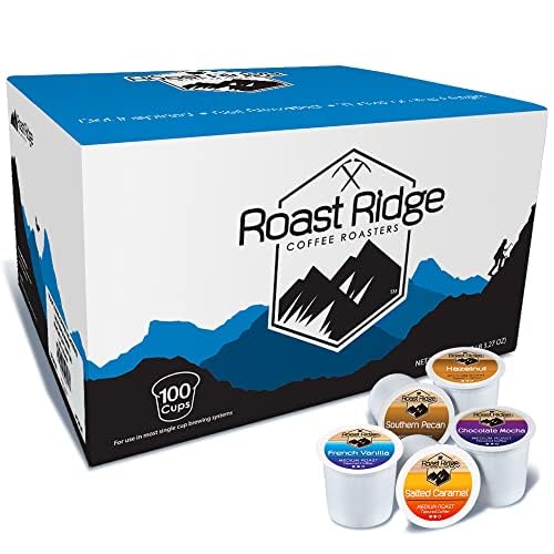 Roast Ridge Single Serve Coffee Pods Variety Pack, 100 Count, Medium Roast, Includes Salted Caramel, Southern Pecan, Hazelnut, Mocha, Vanilla
