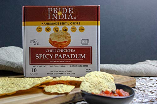Pride Of India - Spicy Chickpea Masala Papadum Lentil Crisp, Pack of 6 - 10 count Box (3.53oz - 100gm) - Instant Popping Chips,
