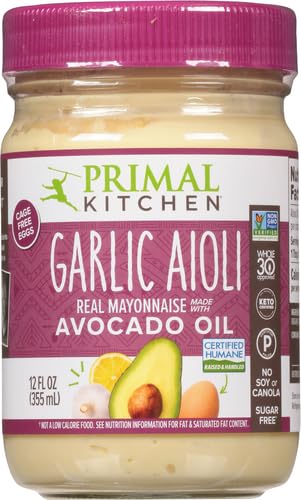 Primal Kitchen Garlic Aioli Mayo made with Avocado Oil, Whole30 Approved, Certified Paleo, and Keto Certified, 12 Ounces