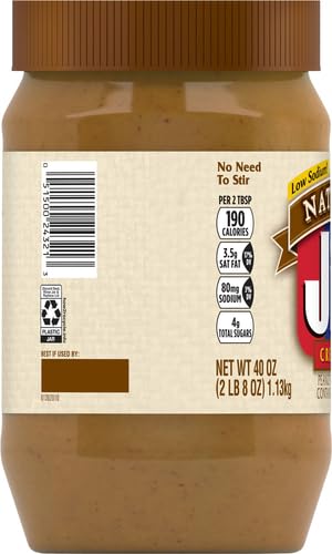 Jif Natural Creamy Peanut Butter Spread - Contains 90% Peanuts, 40 Ounces