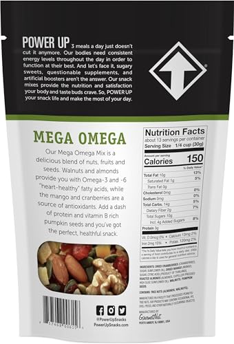 Power Up Trail Mix, Mega Omega Trail Mix, Non-GMO, Vegan, Gluten Free, No Artificial Ingredients, Gourmet Nut, 14 Ounce Bag (Pac