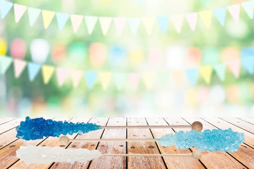 Frozen Ice Rock Candy On A Stick (72 Pack) - Bulk Individually Wrapped Pure Sugar Blue, Light Blue, And White Edible Crystal Roc