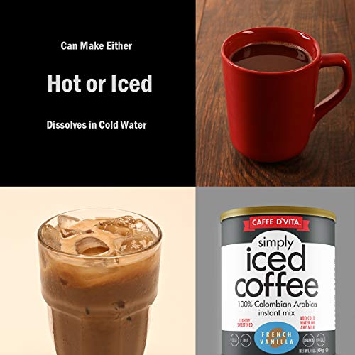 Caffe Dvita Simply Iced Coffee French Vanilla - 100% Colombian Arabica Instant Mix, French Vanilla Instant Coffee, Low Calorie I