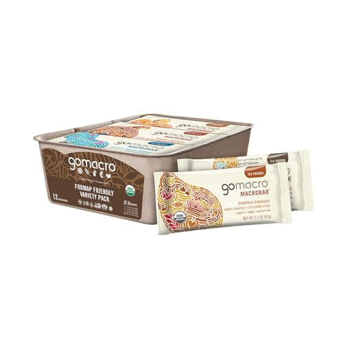 Gomacro Macrobar Organic Vegan Protein Bars - Fodmap Friendly Variety Pack (2.0-2.3 Ounce Bars, 12 Count)