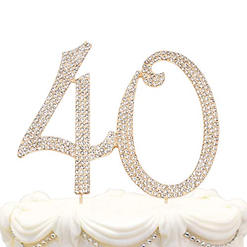 Hatcher Lee Bling Crystal 40 Birthday Cake Topper - Best Keepsake | 40Th Party Decorations Gold