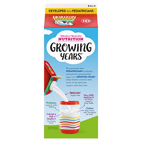 Horizon Organic Growing Years Whole Milk, High Vitamin D Organic Milk for Growing Kids with DHA Omega-3, Choline, and Prebiotics