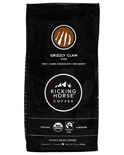 Kicking Horse Coffee, Grizzly Claw, Dark Roast, Whole Bean, 10 Oz - Certified Organic, Fairtrade, Kosher Coffee