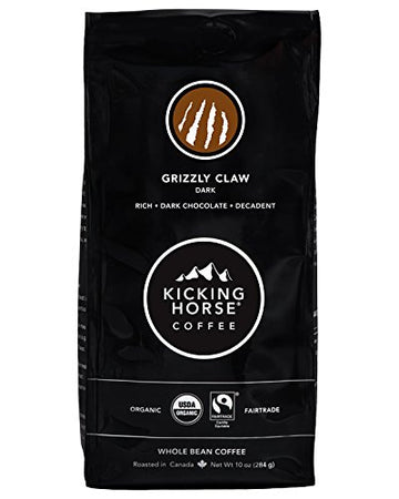 Kicking Horse Coffee, Grizzly Claw, Dark Roast, Whole Bean, 10 Oz - Certified Organic, Fairtrade, Kosher Coffee