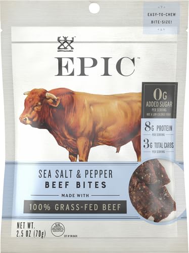 Epic Beef Sea Salt Pepper Bites, Jerky, Keto Friendly, Whole30, 2.5 Oz Pouch