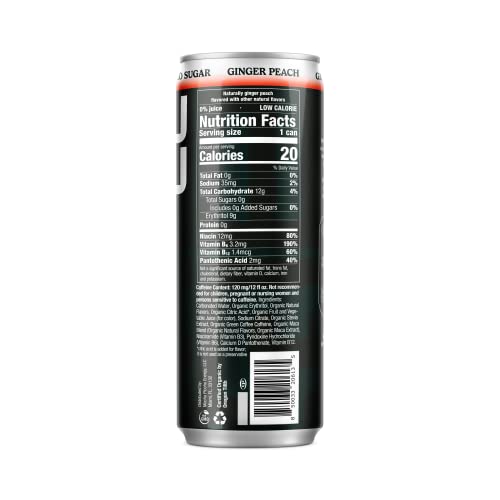 Machu Picchu Energy Drink Zero Sugar, Organic Ginger Peach, 12 Fl Oz