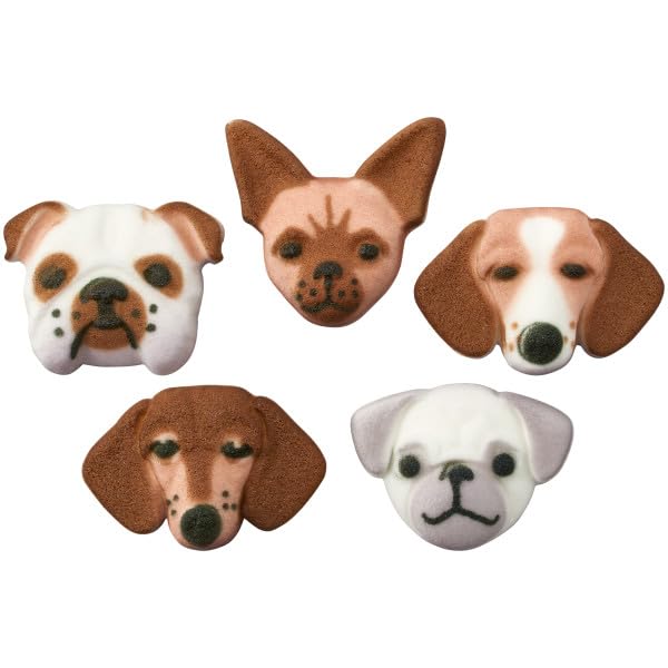 Dog Assortment - Daschund, Beagle, Pug, Bulldog and Chihuahua Edible Sugar Cake Toppers, 12 Count