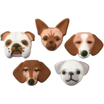 Dog Assortment - Daschund, Beagle, Pug, Bulldog and Chihuahua Edible Sugar Cake Toppers, 12 Count