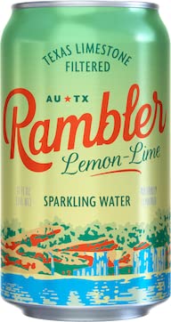 Autx Rambler Sparkling Water, Texas Limestone Mineral Blend, Lemon-Lime Flavor, 12-Ounce Cans, 12-Pack