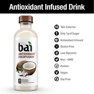 Bai Cocofusions Molokai Coconut Beverage, Antioxidant Infused, 18 Fl Oz (Pack of 12)