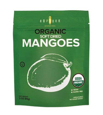 Amphora Dried All Natural Organic Mango Healthy Snack Fruits Vegan Kosher Gluten Free 3 Oz Each (Pack of 1)