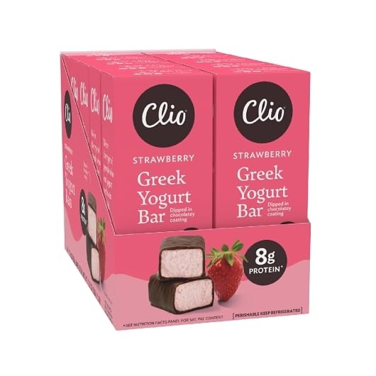 Clio Greek Yogurt Bar, Strawberry, 8g Protein, Kosher, Gluten Free, 1.76 Ounce (Pack of 10)