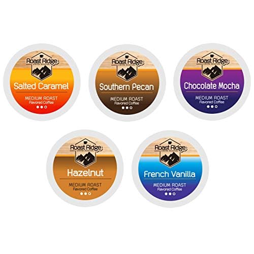 Roast Ridge Single Serve Coffee Pods Variety Pack, 100 Count, Medium Roast, Includes Salted Caramel, Southern Pecan, Hazelnut, Mocha, Vanilla
