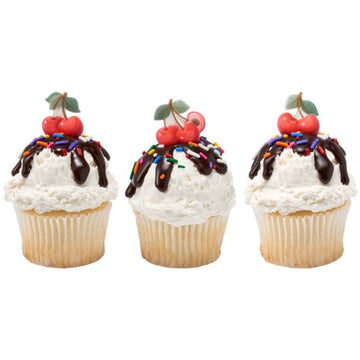 Cherry Shape Edible Sugar Cake Toppers, 12 Count