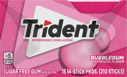 Trident Sugar-Free Bubblegum Gum, 14 Count (Pack of 15) - Delicious Chewing Gum for Fresh Breath