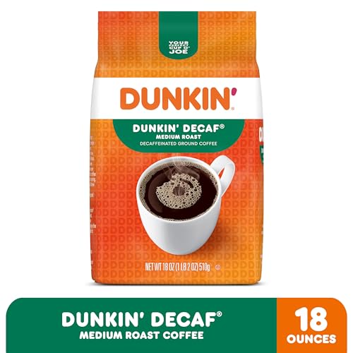 Dunkin Decaf Ground Coffee  Medium Roast  18 Ounce Bag