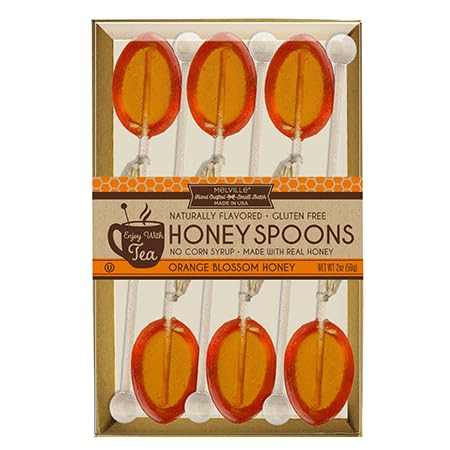 Melville Candy Honey Spoon Gift Set - Spoons & Lollipops On Wooden Ball Sticks - Gluten-Free  Made In Usa Stirrers For Tea  Coffee  & Hot Beverages - Individually Wrapped (6-Count  Orange Blossom)