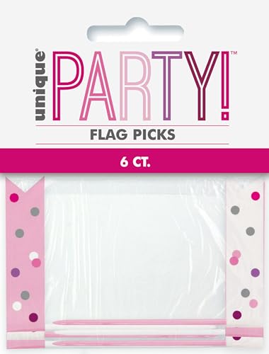 Unique 83927 Pink Birthday Flag Cupcake Toppers 6 Pcs, Happy, 6 Count (Pack Of 1)