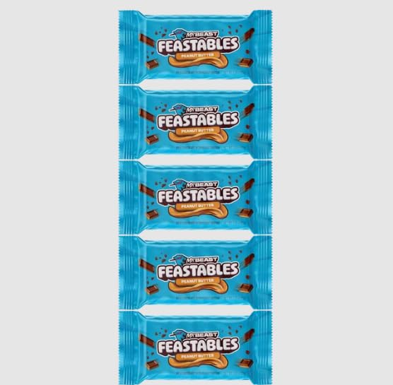 Feastables Peanut Butter Milk Chocolate Bar - 1.24 oz (35g), 5 Count - Delicious Snack for Chocolate Lovers