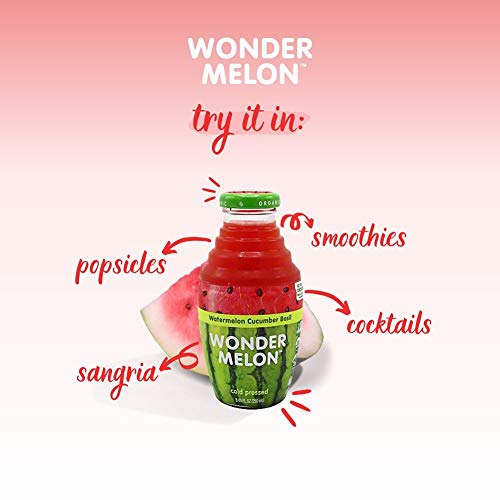 Wonder Melon Organic Watermelon Juice, Cold Pressed, (Variety 6 Pack) 3 Watermelon With Basil Cucumber & 3 Watermelon With Lemon