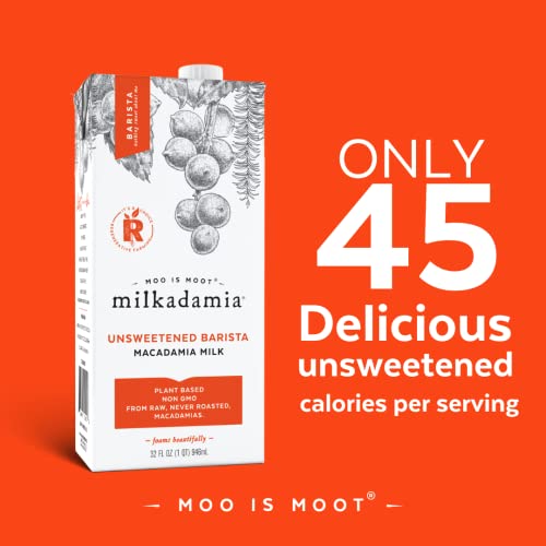 Milkadamia Macadamia Milk - Unsweetened Barista - 32 Fl Oz (Pack Of 6) - Lactose Free, Vegan, Shelf Stable, Plant Based, Non Dai