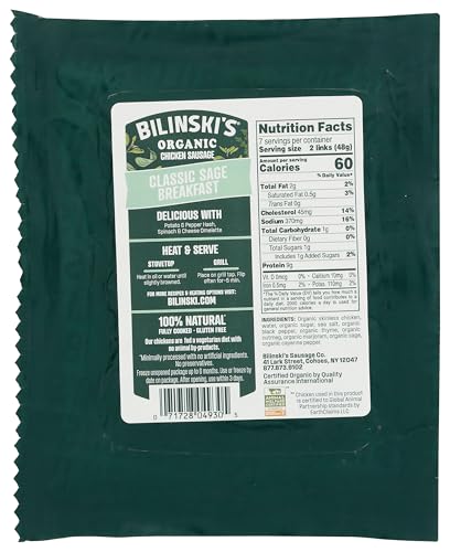 Bilinski, Organic Sage Chicken Breakfast Sausage, 12 Ounce