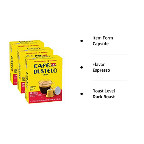 Bustelo Nespresso Cafe Bustelo Coffee Espresso compact pieces, 30 Count, Pack of 3