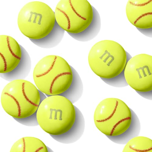 M&MS WORLD Softball Milk Chocolate Candy - 2 lbs of Bulk Chocolate Candy With An Electric Green with Red Stitching Design, For S