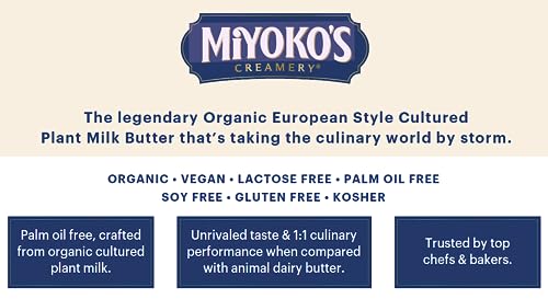 MIYOKOS CREAMERY Organic Salted Vegan Butter, European Style Cultured Plant Milk Butter, 8 Ounce (Pack of 1)