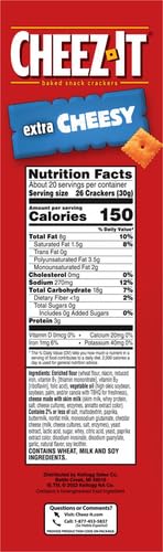 Cheez-It Cheese Crackers, Baked Snack Crackers, Lunch Snacks, Family Size, Extra Cheesy, 21oz Box (1 Box) (Pack of 2)