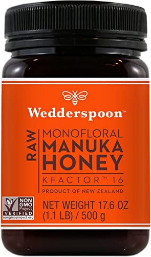 Wedderspoon Raw Premium Manuka Honey, Kfactor 16, 17.6 Oz, Unpasteurized, Genuine New Zealand Honey, Traceable From Our Hives To