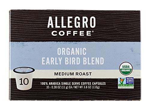 Allegro Coffee Early Bird Blend Pods, Organic, 10 Count, 3.8 Ounce, Model 6