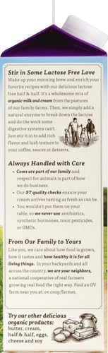 Organic Valley, Organic Lactose Free Half & Half Cream, Quart, 32 oz