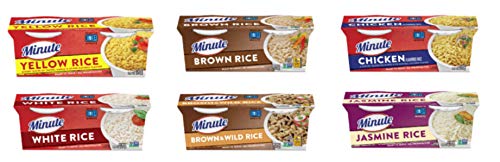 Minute Rice Ready to Serve Cups Variety Pack of 6 Different Flavors: White Rice, Yellow Rice, Brown Rice, Chicken Rice, Jasmine