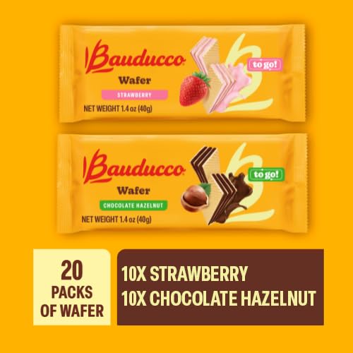 Bauducco Wafer Cookies, Strawberry & Hazelnut, 28.2 Oz (Pack Of 20) - Individually Wrapped Crispy Wafers - Triple-Layer Cream-Fi