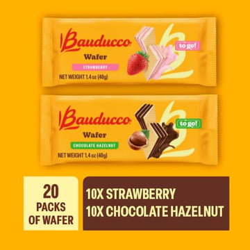 Bauducco Wafer Cookies, Strawberry & Hazelnut, 28.2 Oz (Pack Of 20) - Individually Wrapped Crispy Wafers - Triple-Layer Cream-Fi