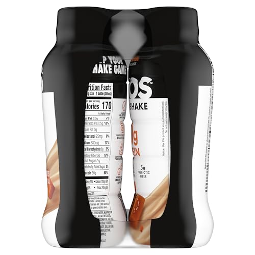 Oikos Protein Shake  Salted Caramel  30g High Protein Drinks  Shelf Stable  Ready to Drink  5g Prebiotic Fiber  12 fl oz Bottle  4 Count