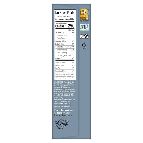 Bob s Red Mill Overnight Protein Oats, Blueberries & Cream, 16 Packets Total, Non-GMO, Gluten Free, Whole Grain