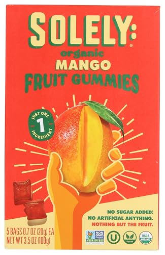 Solely Organic Mango Whole Fruit Gummies 3.5 Oz  Two Ingredients  No Added Sugars Artificial Colors Or Flavors  Vegan Fruit Snac