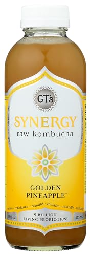 SYNERGY The Real Kombucha - Golden Pineapple - 16 fl oz Bottle - Raw Probiotic Drink for Gut Health and Immune Support