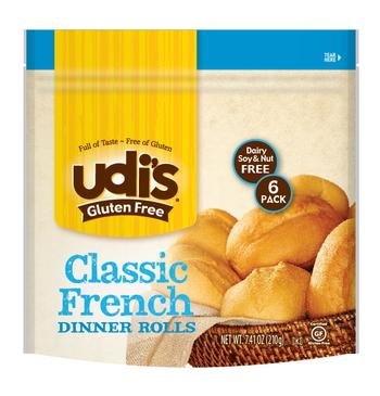 Udi's Gluten-Free Classic French Dinner Rolls, Has 6 Rolls (Frozen)