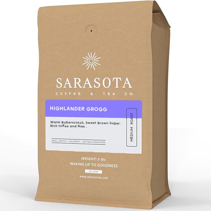 SARASOTA COFFEE & TEA CO. Whole Bean Coffee, Medium Roast, Low Acid, 5lb (80 oz) Bag