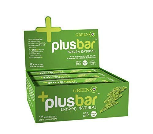 Greens+ Plusbar Energy, Natural, Gluten-Free Snack With Super Greens, Superfoods & Almond Butter, Vegan, Dairy-Free, Non-Gmo, 10G Protein Meal Replacement, 12 Pack