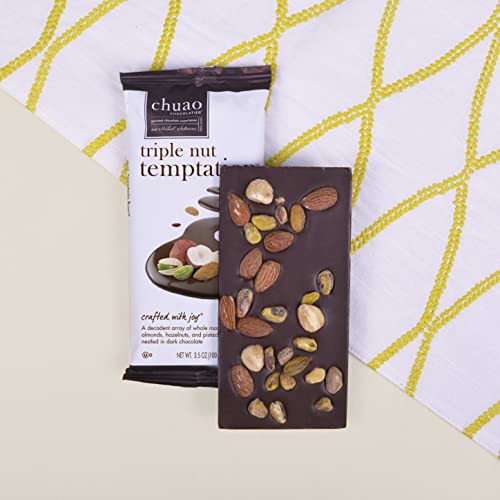 Chuao Chocolatier Triple Nut Temptation Dark Chocolate Gourmet Bars | For Gift Baskets, Birthday, Thank You, Care Package | 10 Pack, 2.8 Oz Each