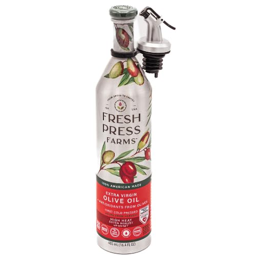 Fresh Press Farms Cold Pressed Extra Virgin Olive Oil, 16.4 Fl Oz, Unrefined, Non-GMO, Gluten Free, Georgia Grown, 100% American Made