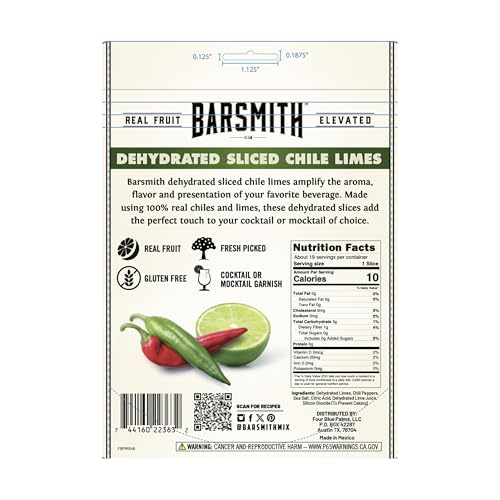 Barsmith Dehydrated Sliced Chile Limes - Tangy Citrus Garnishes - 1.3oz (Pack of 12)